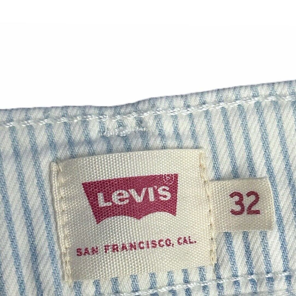 Levi's White Blue Cuffed Railroad Stripe‎ Shorts Stretch Cotton Women's Size 32 - Picture 5 of 7
